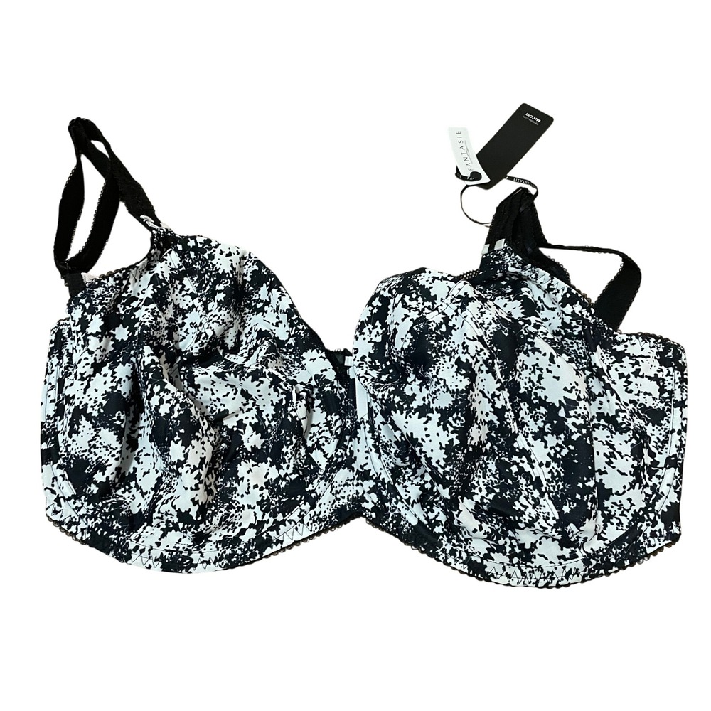 Fantasie 38HH Tina Balcony Bra Black White Abstract Print Support FL2652MOM NWT
